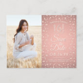 2 Photo Sweet 16 Save the Date Roos Gold Glitter Uitnodiging Briefkaart (Voorkant)