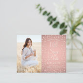 2 Photo Sweet 16 Save the Date Roos Gold Glitter Uitnodiging Briefkaart (Staand voorkant)