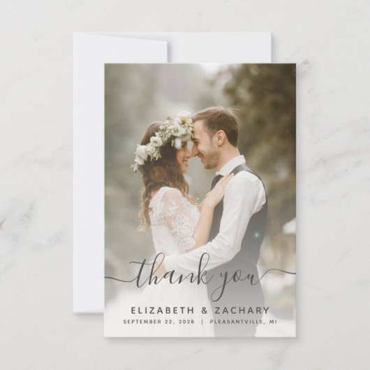 2-Photo Wedding Grey Script Bedankkaart (Voorkant)