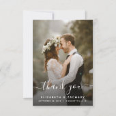 2-Photo Wedding White Script Black Bedankkaart (Voorkant)