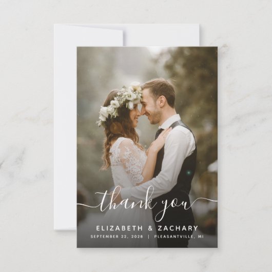 2-Photo Wedding White Script Black Bedankkaart (Voorkant)