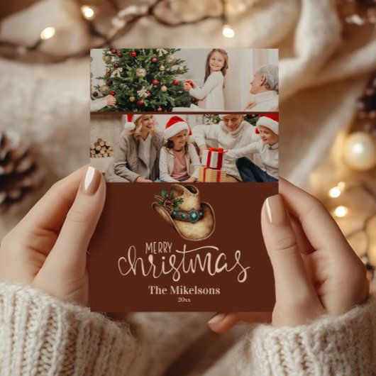 2 Photo  Western Cowboy Hat Christmas Feestdagenkaart