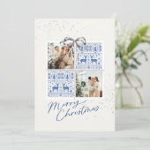 2-Photo X-mas Present Card Nordic Knits Silver Bow Kaart (Staand voorkant)