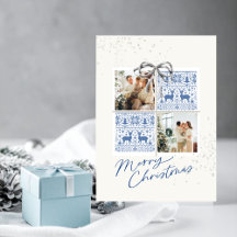 2-Photo X-mas Present Card Nordic Knits Silver Bow