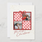 2-Photo X-mas Present Card Red Gingham Snowflakes Kaart (Voorkant)