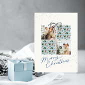 2-Photo X-mas Present Card Rudolph Firs Silver Bow Kaart