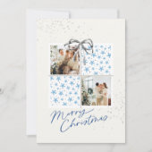 2 Photo X-mas Present Card Snow Stars Silver Bow Kaart (Voorkant)