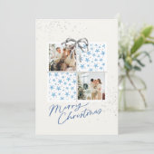 2 Photo X-mas Present Card Snow Stars Silver Bow Kaart (Staand voorkant)