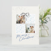 2-Photo X-mas Present Card Soft Snow Silver Bow Kaart (Staand voorkant)