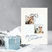 2-Photo X-mas Present Card Soft Snow Silver Bow Kaart