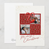2-Photo Xmas Present Card Candy Canes Firs Red Bow Kaart (Voorkant / Achterkant)