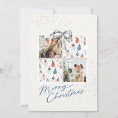 2-Photo Xmas Present Card Happy Snowmen Silver Bow Kaart (Voorkant)