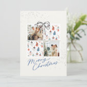 2-Photo Xmas Present Card Happy Snowmen Silver Bow Kaart (Staand voorkant)