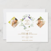 2 Photos Chic Romantic Lilac Shades Floral Bouquet Save The Date (Voorkant)
