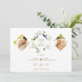 2 Photos Chic Romantic Lilac Shades Floral Bouquet Save The Date (Staand voorkant)