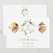 2 Photos Chic Romantic Lilac Shades Floral Bouquet Save The Date (Voorkant / Achterkant)