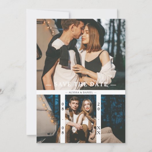 2 Photos Chic Trendy Collage Wedding Minimalist Save The Date (Voorkant)
