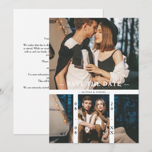 2 Photos Chic Trendy Collage Wedding Minimalist Save The Date (Voorkant / Achterkant)