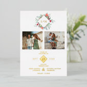 2 Photos Collage Modern Initials Floral Anagram Folie Uitnodiging (Staand Voorkant)