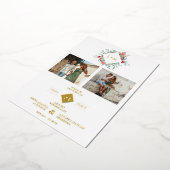 2 Photos Collage Modern Initials Floral Anagram Folie Uitnodiging (Gedraaid)