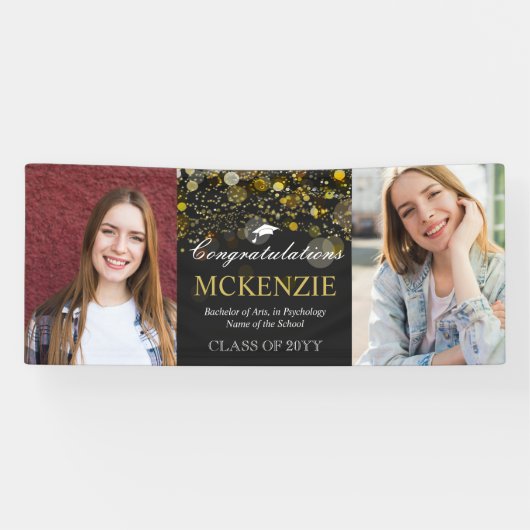 2 Photos Congratulations Golden Bokeh Graduation Spandoek (Horizontaal)