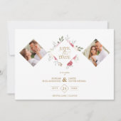 2 Photos Fancy Romantic Pink Shades Floral Bouquet Save The Date (Voorkant)