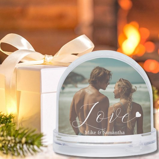 2 Photos Love Heart Name Simple Modern Script Sneeuwbol