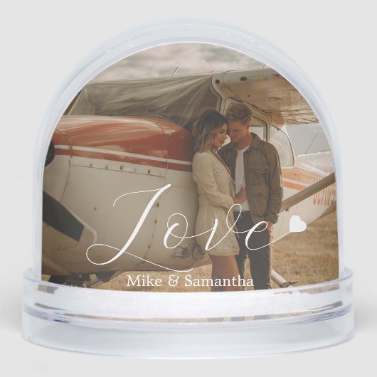 2 Photos Love Heart Name Simple Modern Script Sneeuwbol (Voorkant)