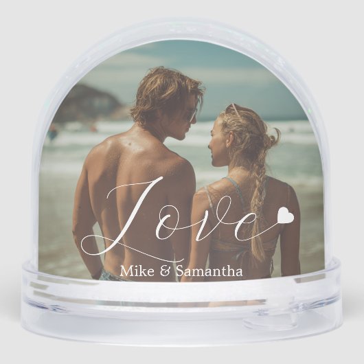 2 Photos Love Heart Name Simple Modern Script Sneeuwbol (Achterkant)