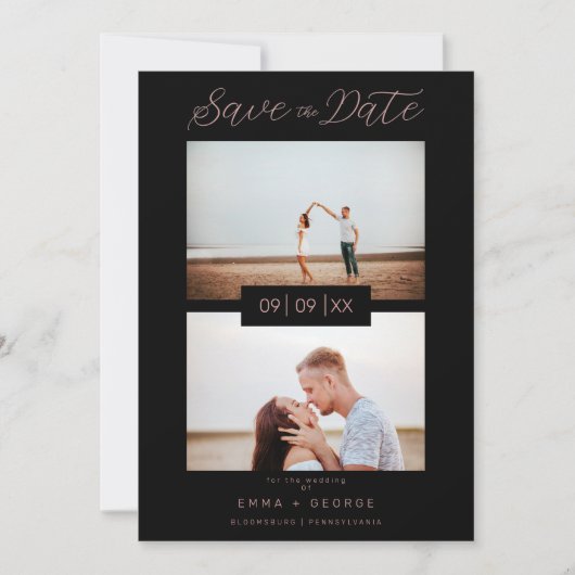 2 Photos Modern Collage Wedding Wimshical Script Save The Date (Voorkant)
