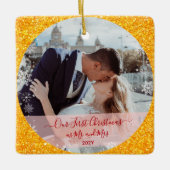 2 Photos Our First Christmas Mr Mrs Gold Glitter  Keramisch Ornament (Voorkant)