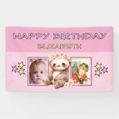 2 photos sloth birthday name kids pink party spandoek (Horizontaal)