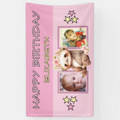 2 photos sloth birthday name kids pink party spandoek (Verticaal)