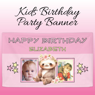 2 photos sloth birthday name kids pink party spandoek