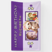 2 photos sloth birthday name kids purple party spandoek (Verticaal)