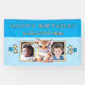 2 photos tiger birthday name kids blue party spandoek (Horizontaal)