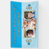 2 photos tiger birthday name kids blue party spandoek (Verticaal)