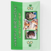 2 photos tiger birthday name kids green party spandoek (Verticaal)