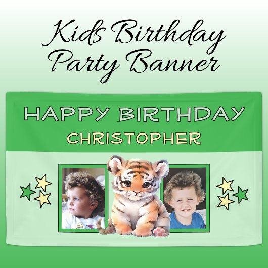 2 photos tiger birthday name kids green party spandoek