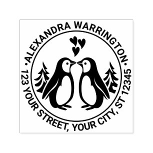 2 Pinguïns die Kussen, Harten Naam Retouradres Zelfinktende Stempel