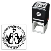 2 pinguïns zoenen, harten naam terug adres  zelfinktende stempel (In situ)
