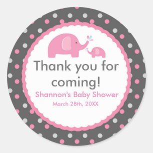 2 PINK ELEPHANTS POT Baby shower Sticker