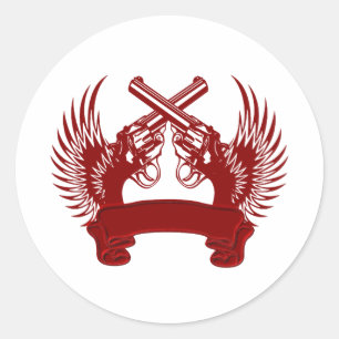 2 PISTOLEN UP  RONDE STICKER