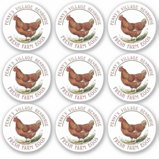 2" Plastic Ei Kartonnen Stickers met Hen (Voorkant)