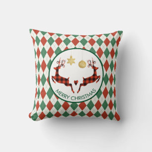 2 Pset Deer Jumping op een Argyle Pattern Rustic Kussen