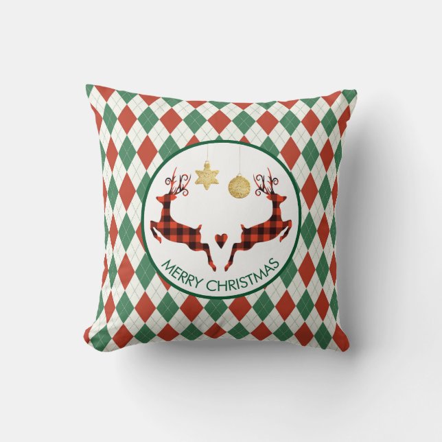 2 Pset Deer Jumping op een Argyle Pattern Rustic Kussen (Voorkant)
