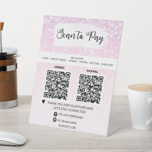 *~* 2 QR BETALING - Roze Tafel Tafel Tent Reclamebord Met Voetstuk (Insitu)