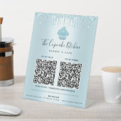 2 QR Code Betaal hier Blauwe Cupcake Glitter Bakke Reclamebord Met Voetstuk (Insitu)