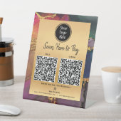 2 QR Code Betaal hier Logo Goud Paars Blauw Agaat Reclamebord Met Voetstuk (Insitu)