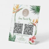 2 QR-code betaal hier Logo tropisch palm Gold Glit Reclamebord Met Voetstuk (Voorkant)